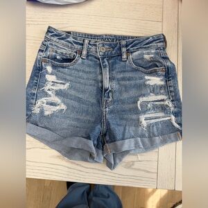 American Eagle Outfitters Distressed Cuffed Denim Shorts - Blue
